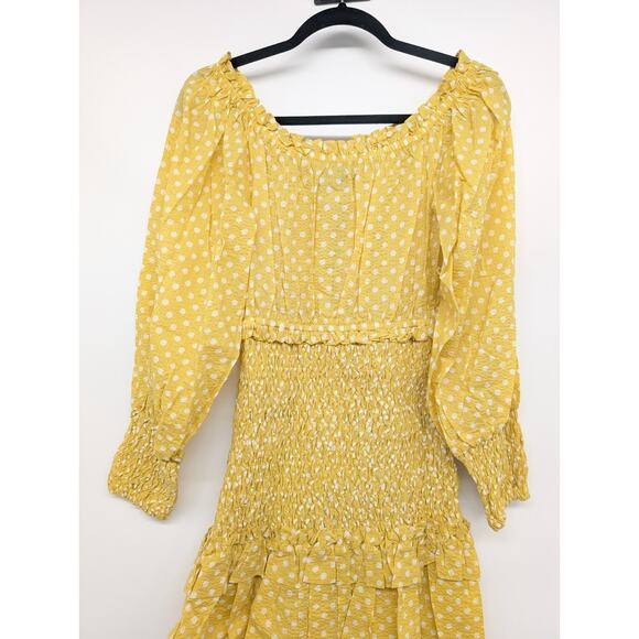 NWT Alexis Marilena Smocked Polka Dot Off-shoulder Mini Dress Sz M Yellow 2C454 - Picture 7 of 10
